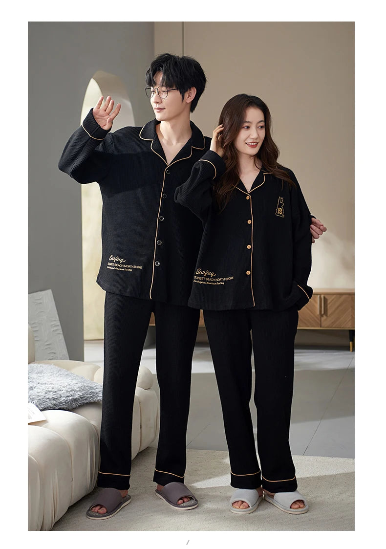 QANSCOCO Women's Cotton Pajama Set – Letter Pattern Full Sleeve Ankle-Length Sleepwear for Spring