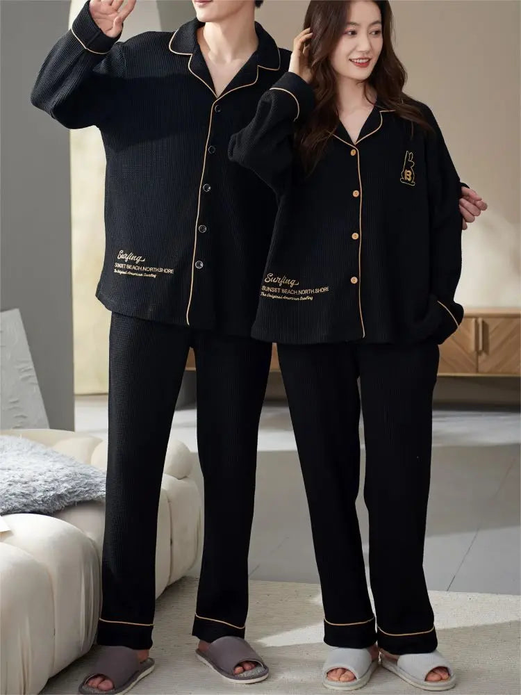 QANSCOCO Women's Cotton Pajama Set – Letter Pattern Full Sleeve Ankle-Length Sleepwear for Spring