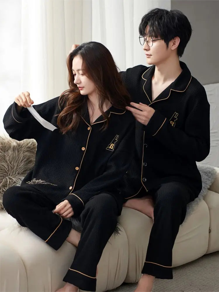 QANSCOCO Women's Cotton Pajama Set – Letter Pattern Full Sleeve Ankle-Length Sleepwear for Spring