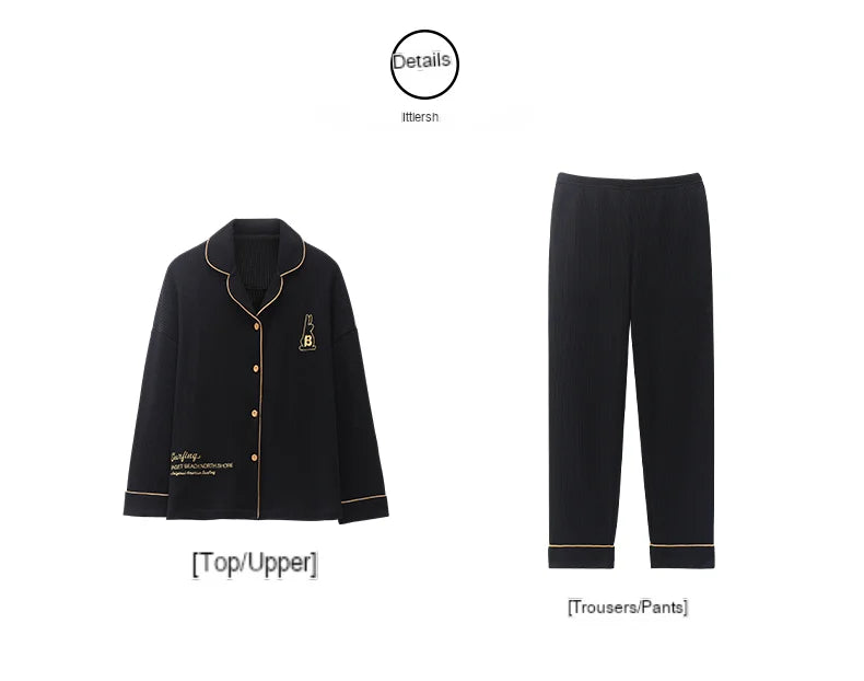 QANSCOCO Women's Cotton Pajama Set – Letter Pattern Full Sleeve Ankle-Length Sleepwear for Spring