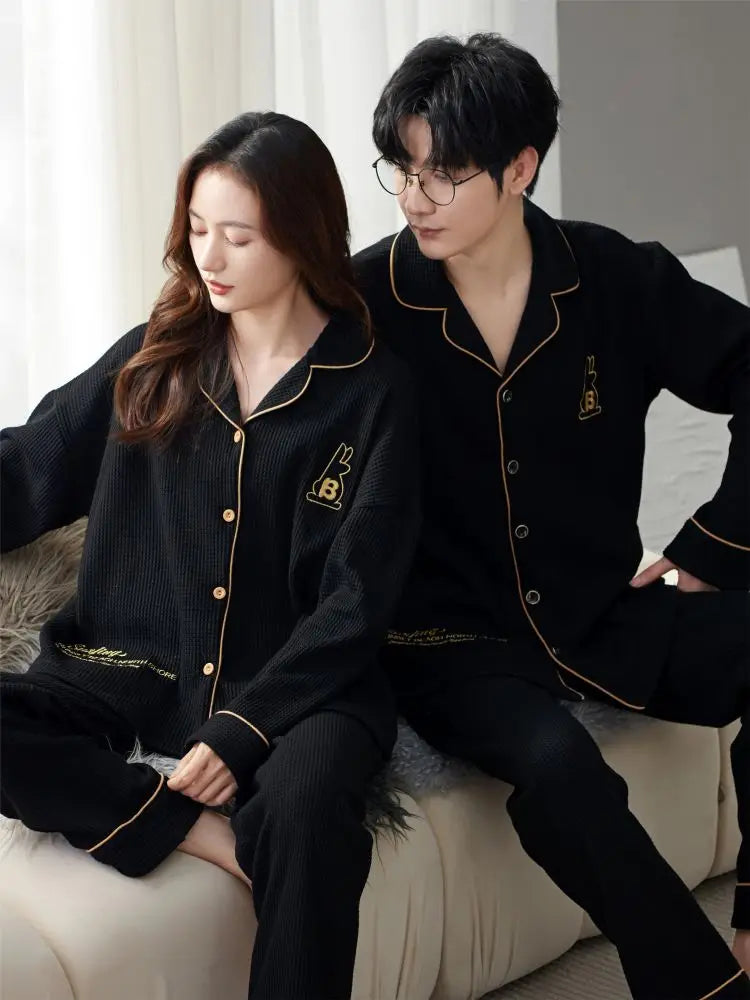 QANSCOCO Women's Cotton Pajama Set – Letter Pattern Full Sleeve Ankle-Length Sleepwear for Spring