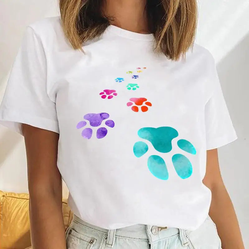 Youzhao Women's Cartoon Print Casual O-Neck T-shirt – Summer Top