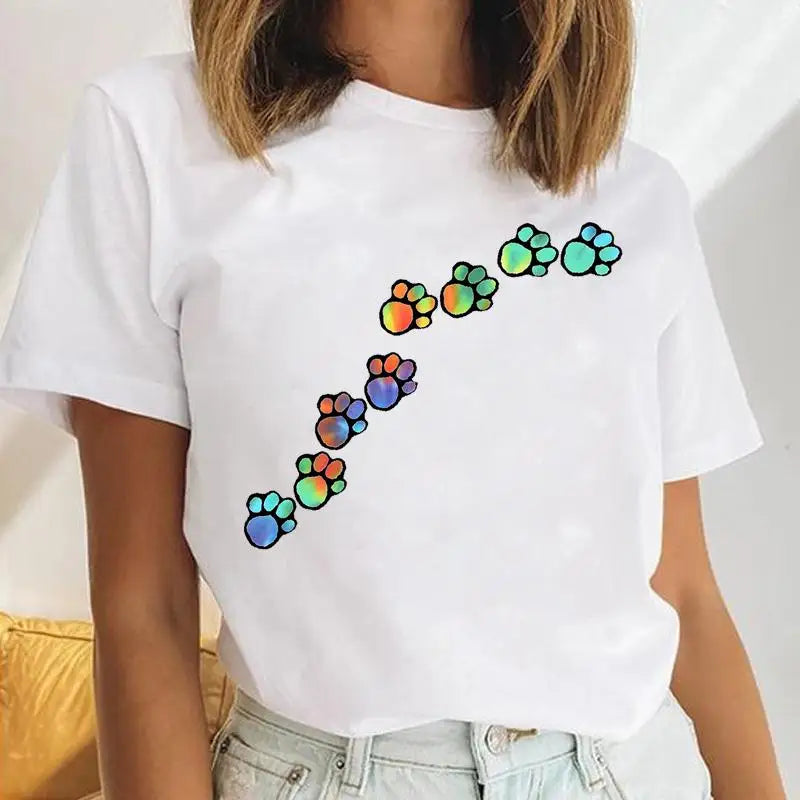 Youzhao Women's Cartoon Print Casual O-Neck T-shirt – Summer Top