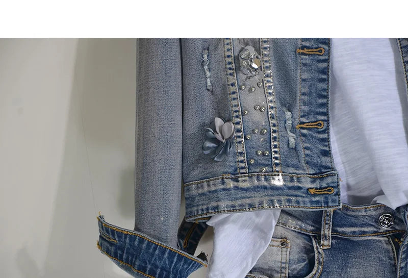 NANCYLIM Women Floral Streetwear Skinny Ankle-Length Jeans Spring/Summer Style