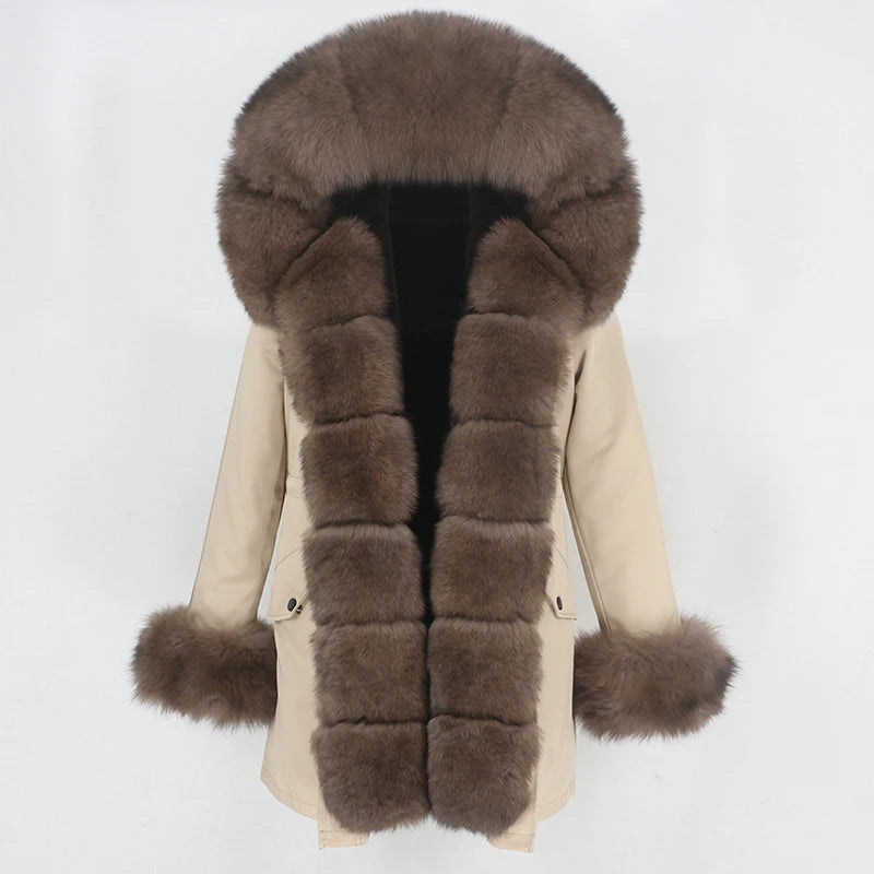 OFTBUY Women's Winter Real Fox Fur Collar Jacket - Warm, Stylish, and Cozy