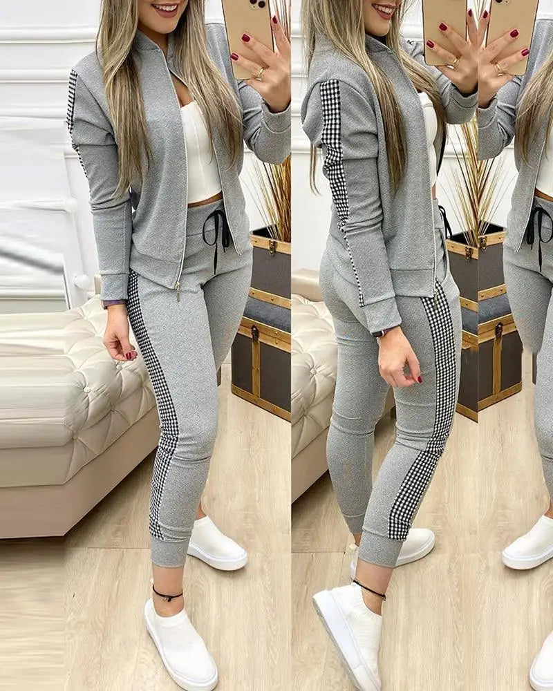 FiLiFiTi Women's Streetwear Sequined Zippered Tracksuit Set – Autumn/Winter 2023