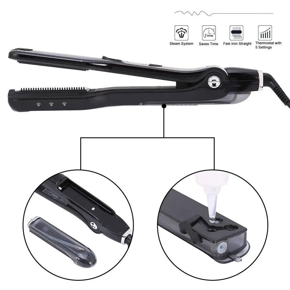 UKLISS Wet and Dry Hair Straightener Tourmaline Ceramic Hot Comb with Steam and Ion Technology Black White