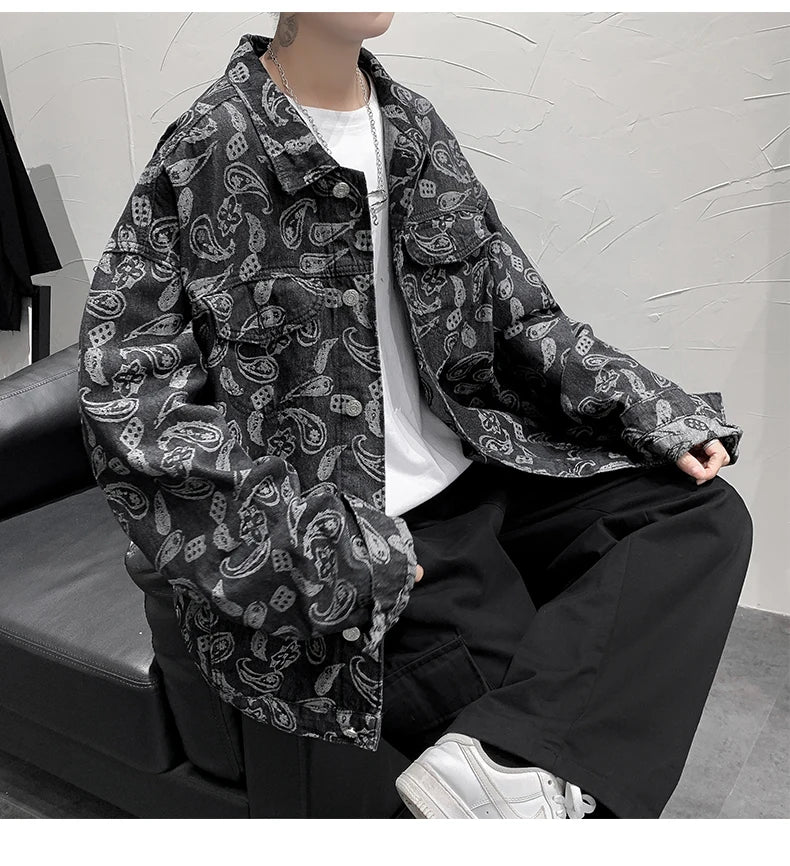YrightMwrong High Street Floral Denim Jacket - Stylish, Casual Outerwear for Spring and Autumn
