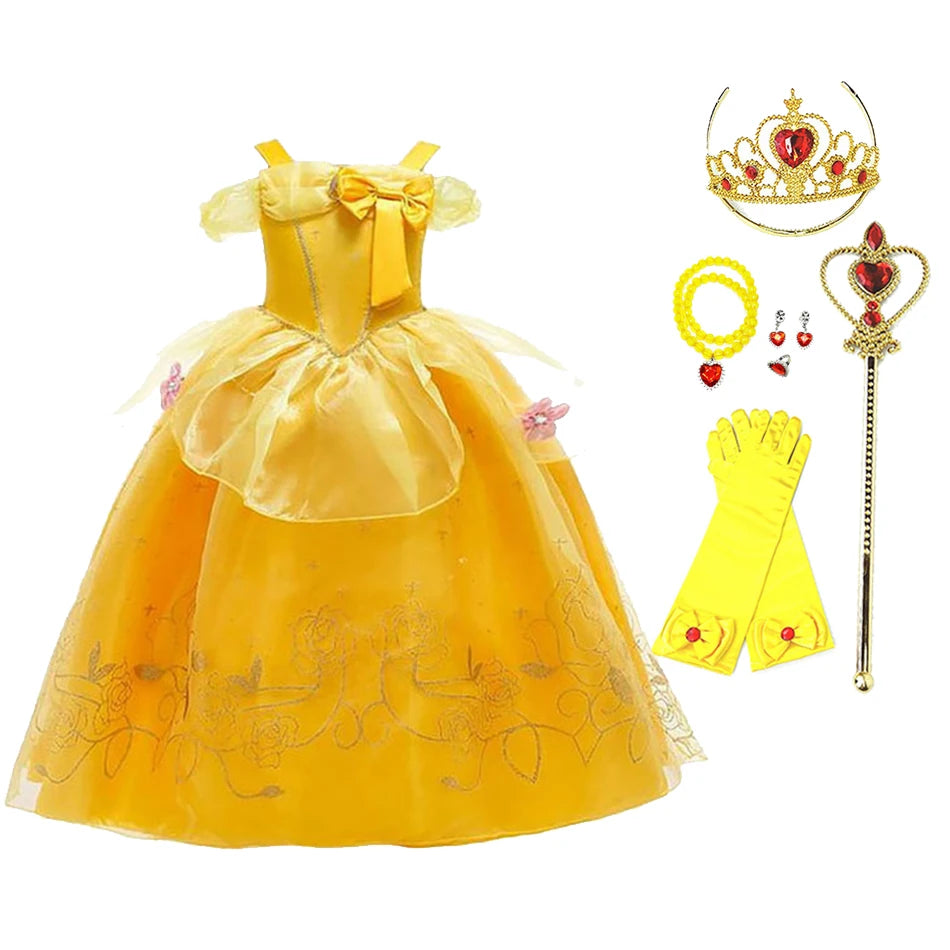 Kids Princess Dressing Girls Belle Party Costume ideally for Birthday designed detailing with Flower Beauty and Fancy Disguise