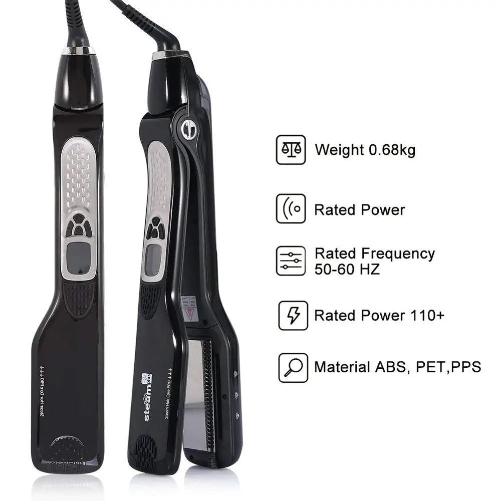 UKLISS Wet and Dry Hair Straightener Tourmaline Ceramic Hot Comb with Steam and Ion Technology Black White