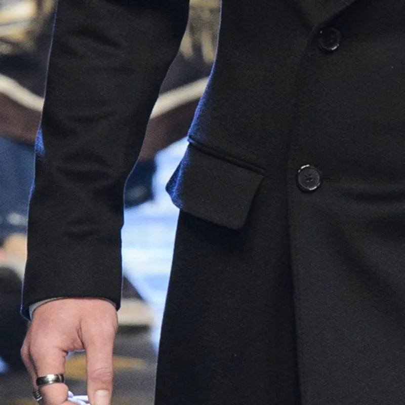 NoEnName_Null Men’s Double-Breasted Wool Blend Coat – Long Casual Outerwear with Turn-Down Collar