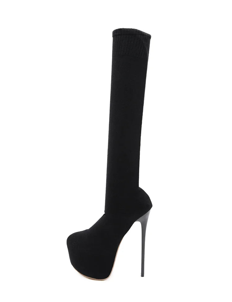 Eilyken Over-the-Knee Motorcycle Boots for Women – Platform, Thin Heels, Stretch Fabric, Super High Heel