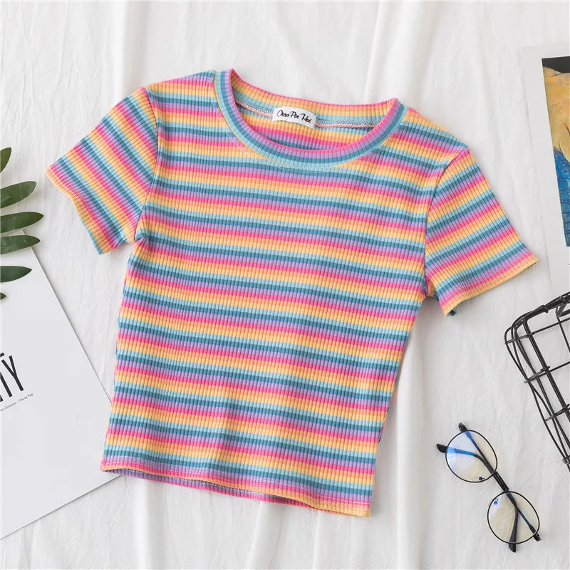 EGOROVA Women's Casual Striped Art-Patterned Summer T-Shirt (DF-3466/xdh)