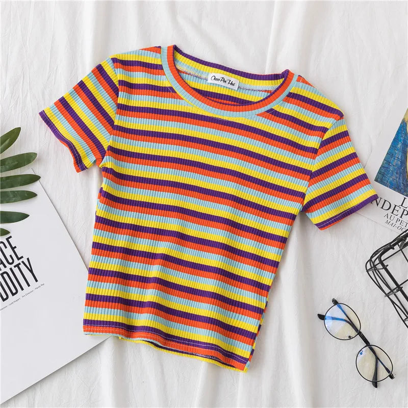 EGOROVA Women's Casual Striped Art-Patterned Summer T-Shirt (DF-3466/xdh)