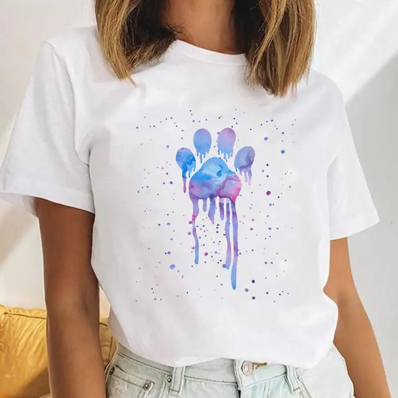 Youzhao Women's Cartoon Print Casual O-Neck T-shirt – Summer Top