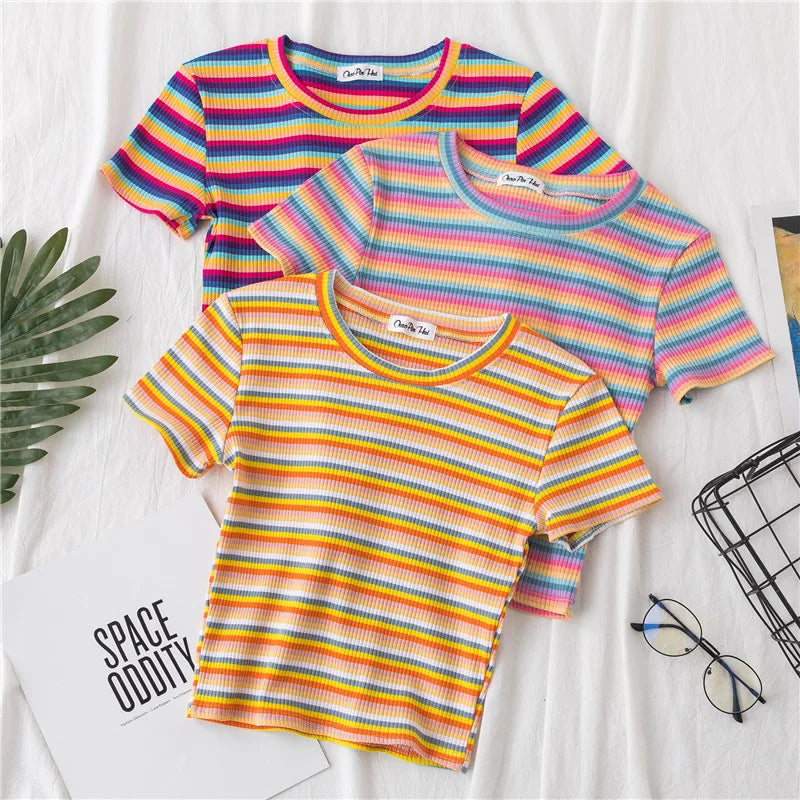 EGOROVA Women's Casual Striped Art-Patterned Summer T-Shirt (DF-3466/xdh)