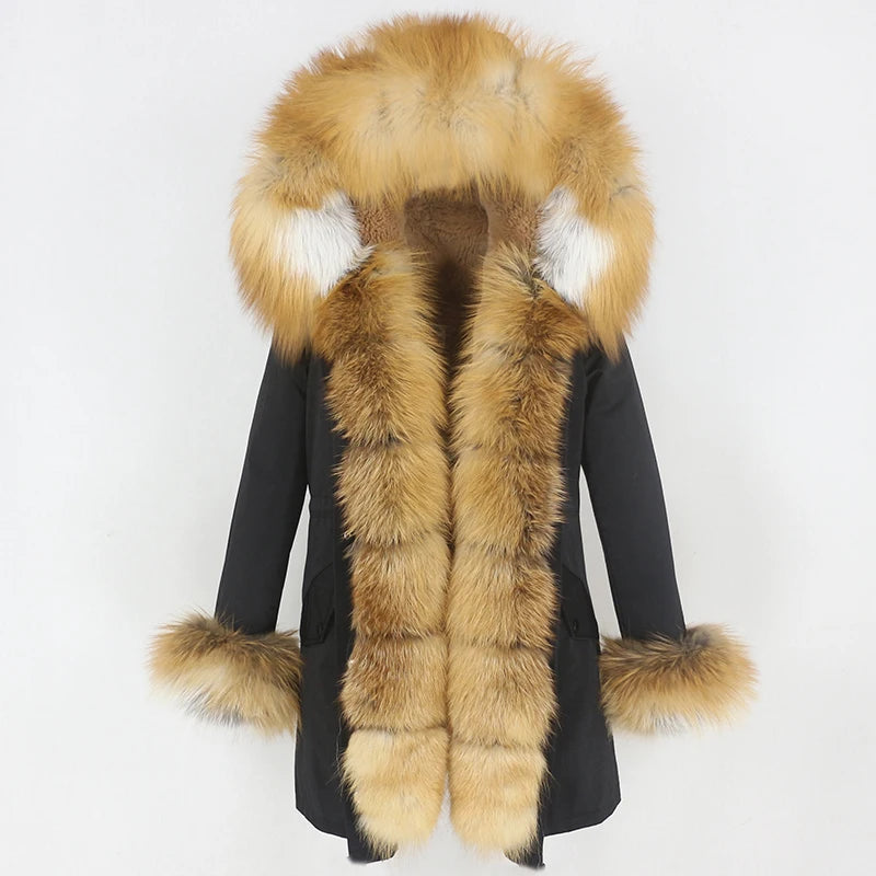 OFTBUY Women's Winter Real Fox Fur Collar Jacket - Warm, Stylish, and Cozy