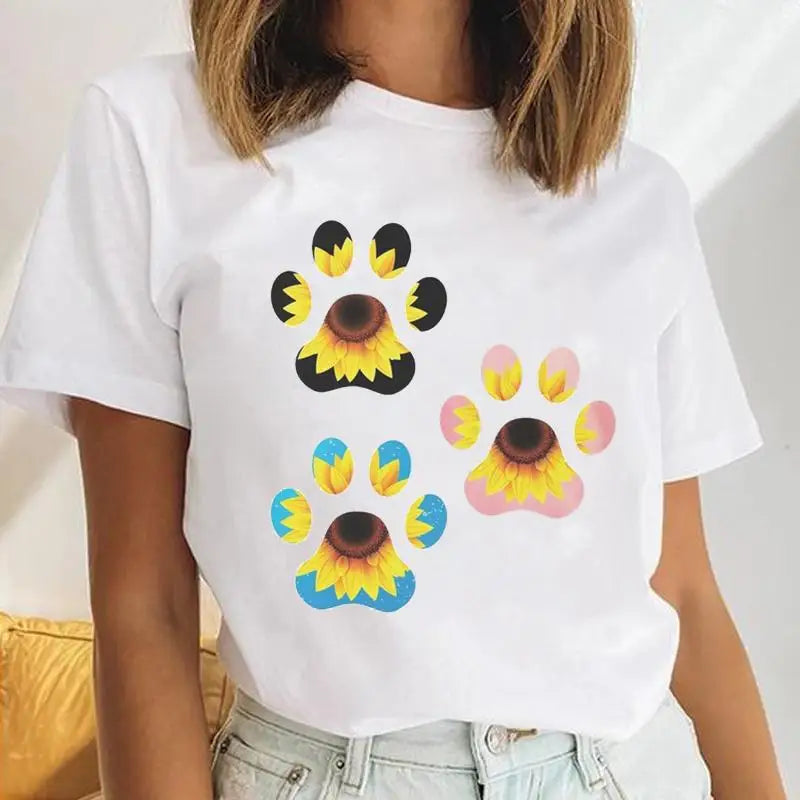 Youzhao Women's Cartoon Print Casual O-Neck T-shirt – Summer Top