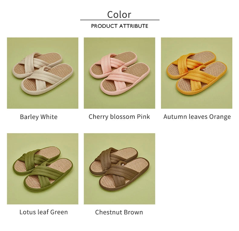 Utune Women's Cross-Tied Hemp Slippers - Comfortable Indoor Flat Slippers for Summer & Autumn