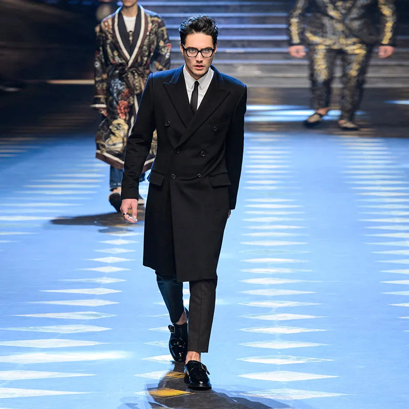 NoEnName_Null Men’s Double-Breasted Wool Blend Coat – Long Casual Outerwear with Turn-Down Collar