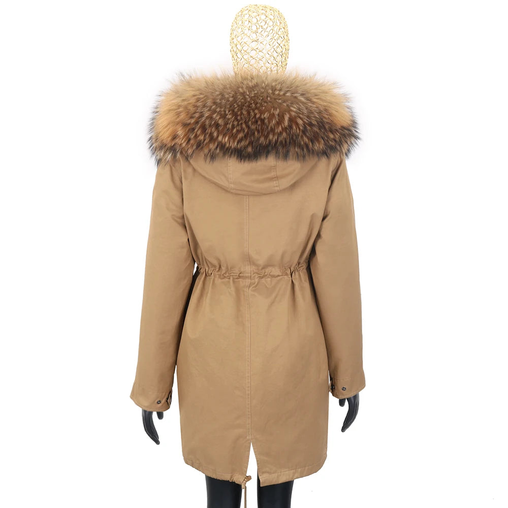 FURARISTOCRAT Women's Thick Real Fur Coat with Hood - Rabbit & Raccoon Dog Fur, Winter 2024