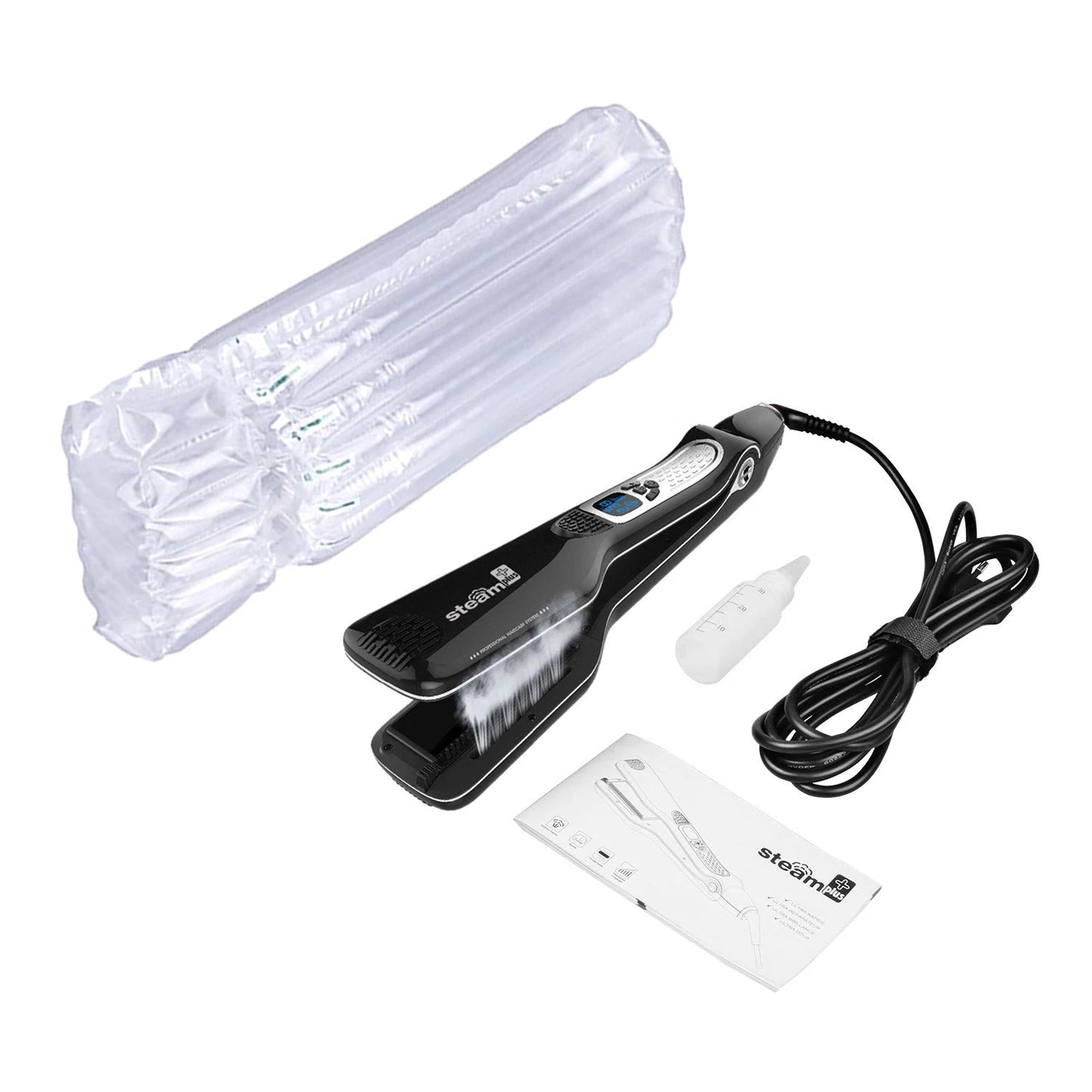 UKLISS Wet and Dry Hair Straightener Tourmaline Ceramic Hot Comb with Steam and Ion Technology Black White