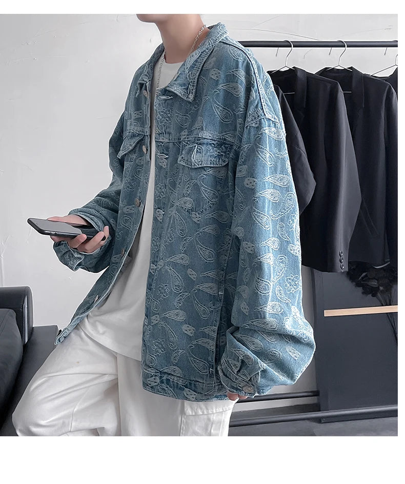 YrightMwrong High Street Floral Denim Jacket - Stylish, Casual Outerwear for Spring and Autumn