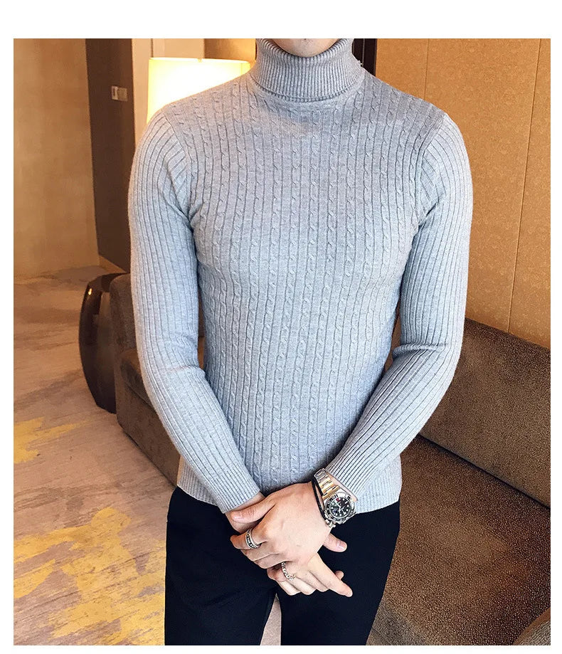 FANWEILIN Men’s Hip-Hop Solid Turtleneck Pullover Sweater