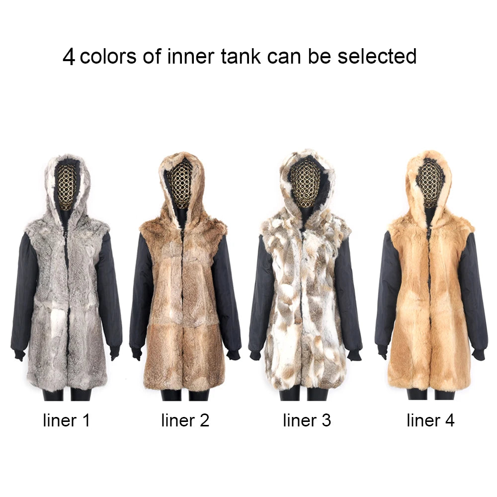 FURARISTOCRAT Women's Thick Real Fur Coat with Hood - Rabbit & Raccoon Dog Fur, Winter 2024