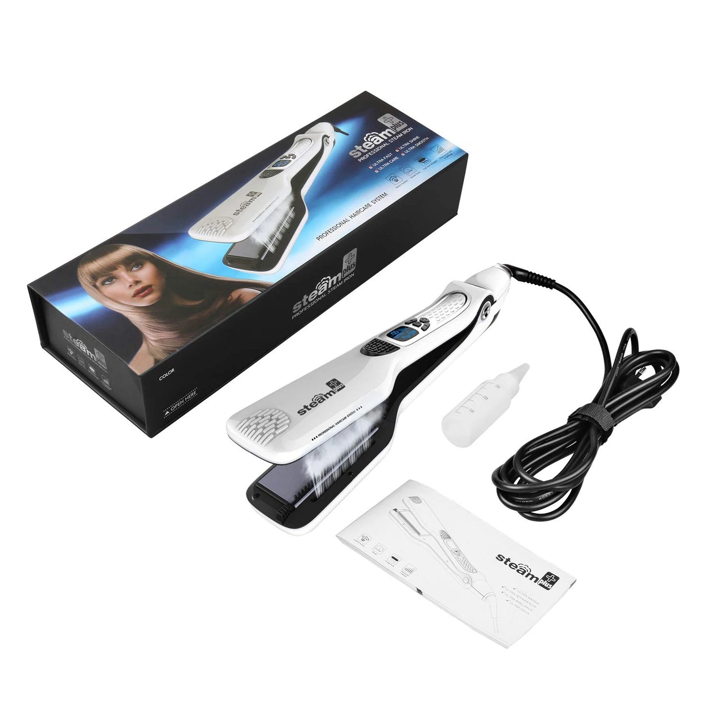 UKLISS Wet and Dry Hair Straightener Tourmaline Ceramic Hot Comb with Steam and Ion Technology Black White