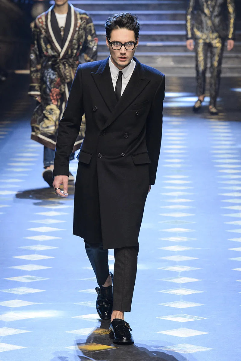 NoEnName_Null Men’s Double-Breasted Wool Blend Coat – Long Casual Outerwear with Turn-Down Collar