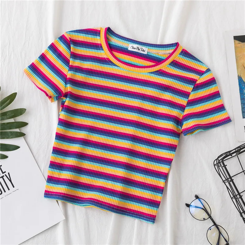 EGOROVA Women's Casual Striped Art-Patterned Summer T-Shirt (DF-3466/xdh)
