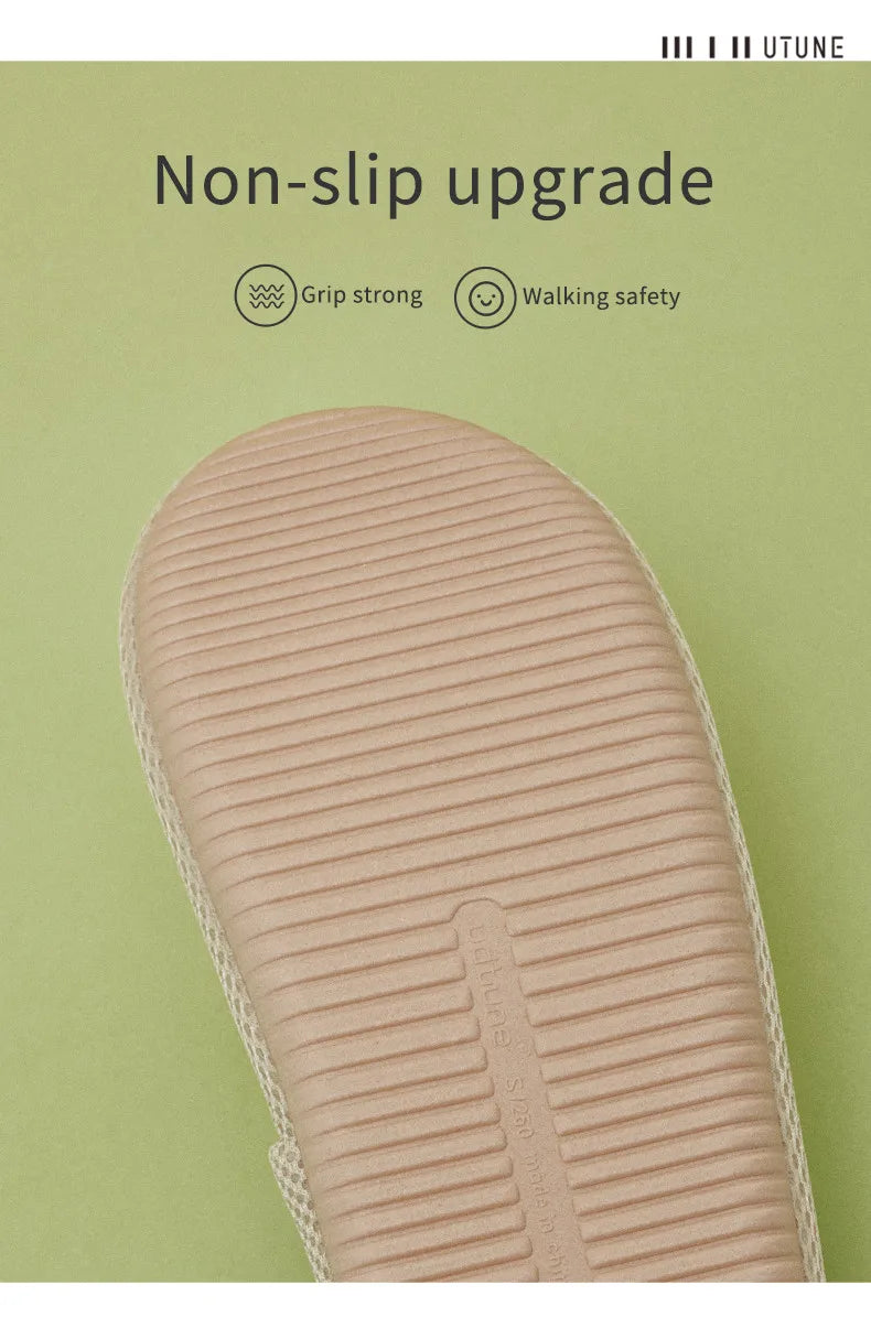 Utune Women's Cross-Tied Hemp Slippers - Comfortable Indoor Flat Slippers for Summer & Autumn