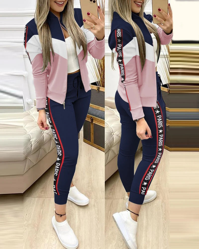 FiLiFiTi Women's Streetwear Sequined Zippered Tracksuit Set – Autumn/Winter 2023