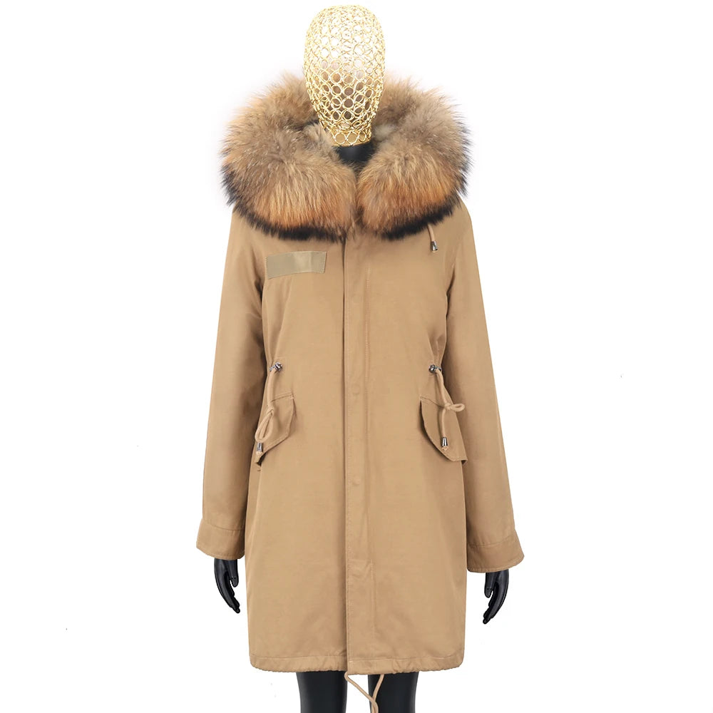 FURARISTOCRAT Women's Thick Real Fur Coat with Hood - Rabbit & Raccoon Dog Fur, Winter 2024
