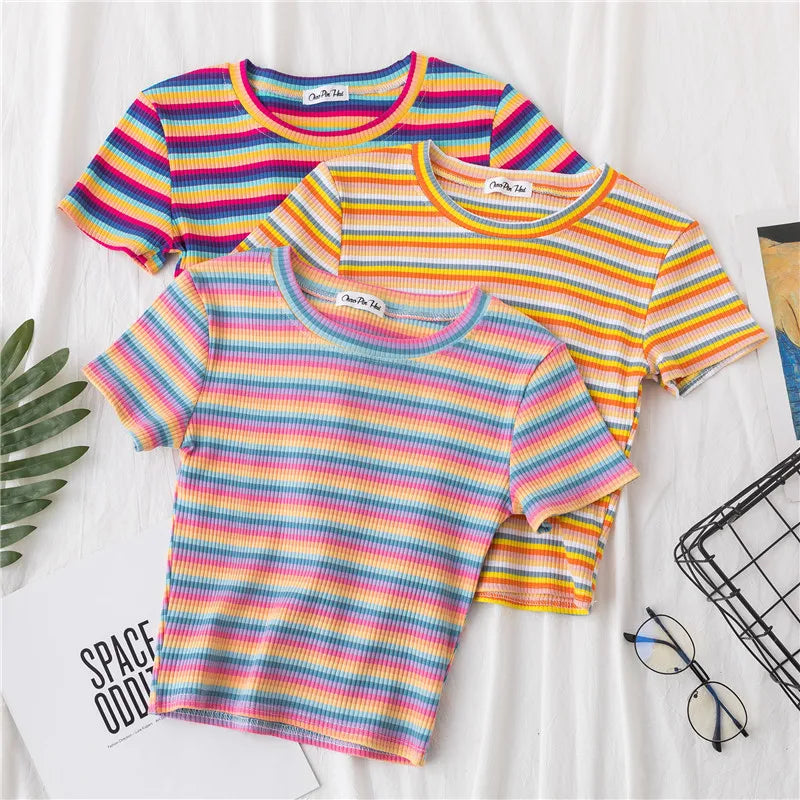 EGOROVA Women's Casual Striped Art-Patterned Summer T-Shirt (DF-3466/xdh)