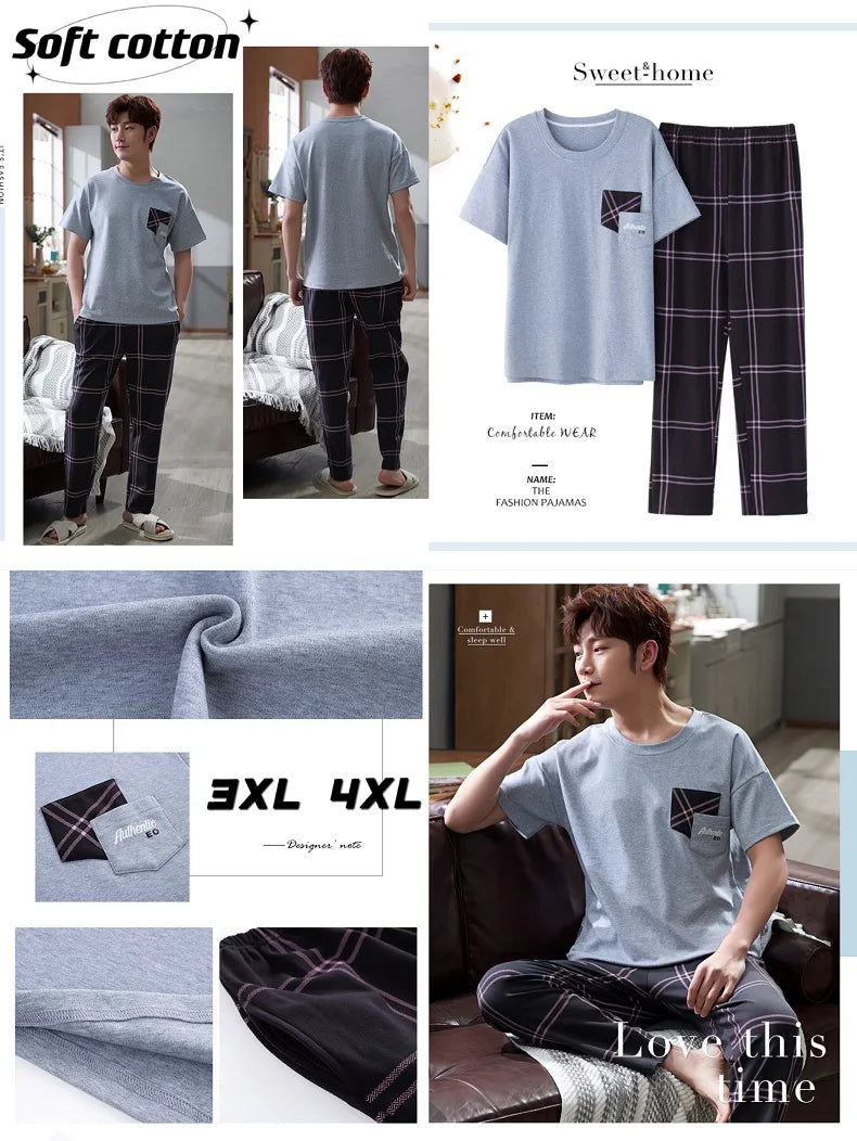 Elegant Man's Pajamas Loungewear 2023 Autumn Winter New Big Size 3xl 4xl Knitted Cotton Sleepwear Fashion Lounge Set Nightwear
