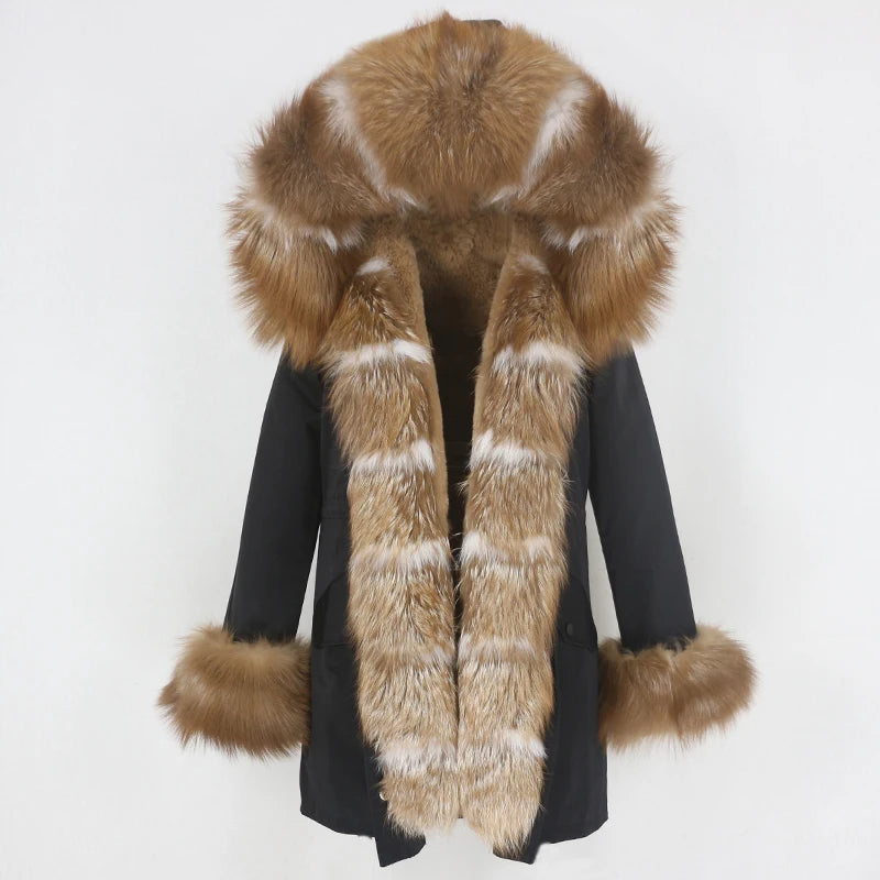 OFTBUY Women's Winter Real Fox Fur Collar Jacket - Warm, Stylish, and Cozy