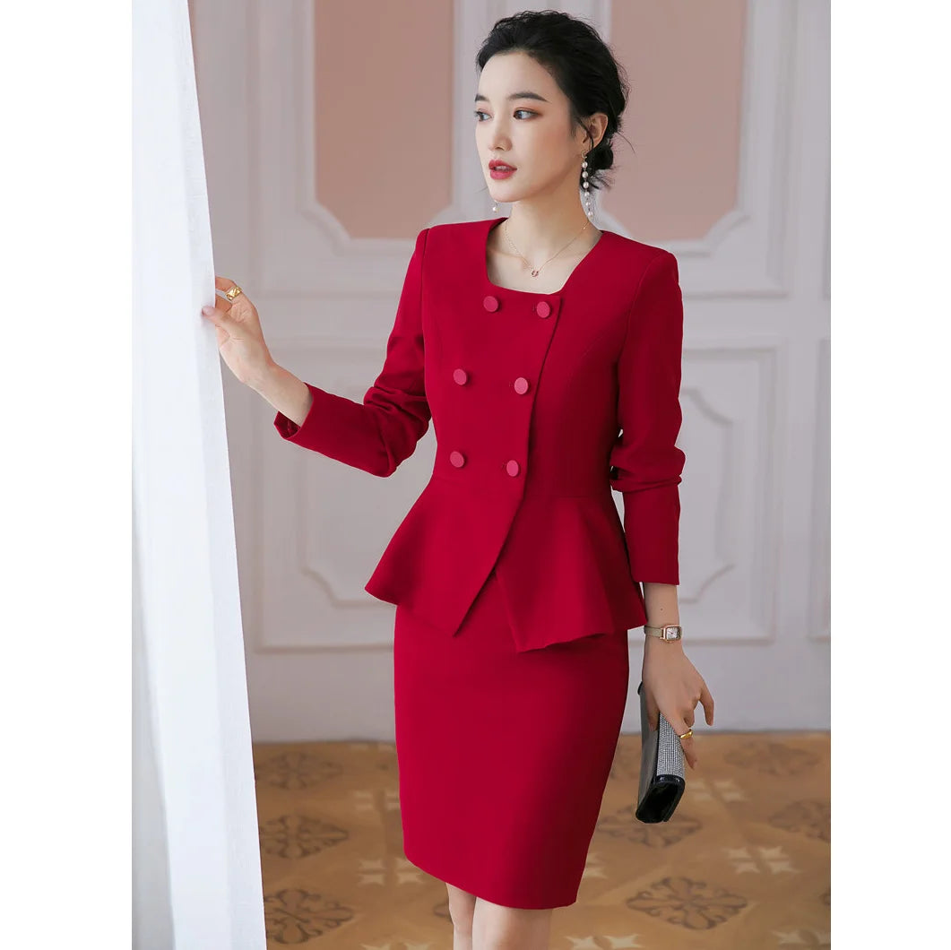 NoEnName_Null Women’s Slim-Fit Office Lady Blazer and Skirt Suit Set – Elegant, Stylish, and Perfect for Work