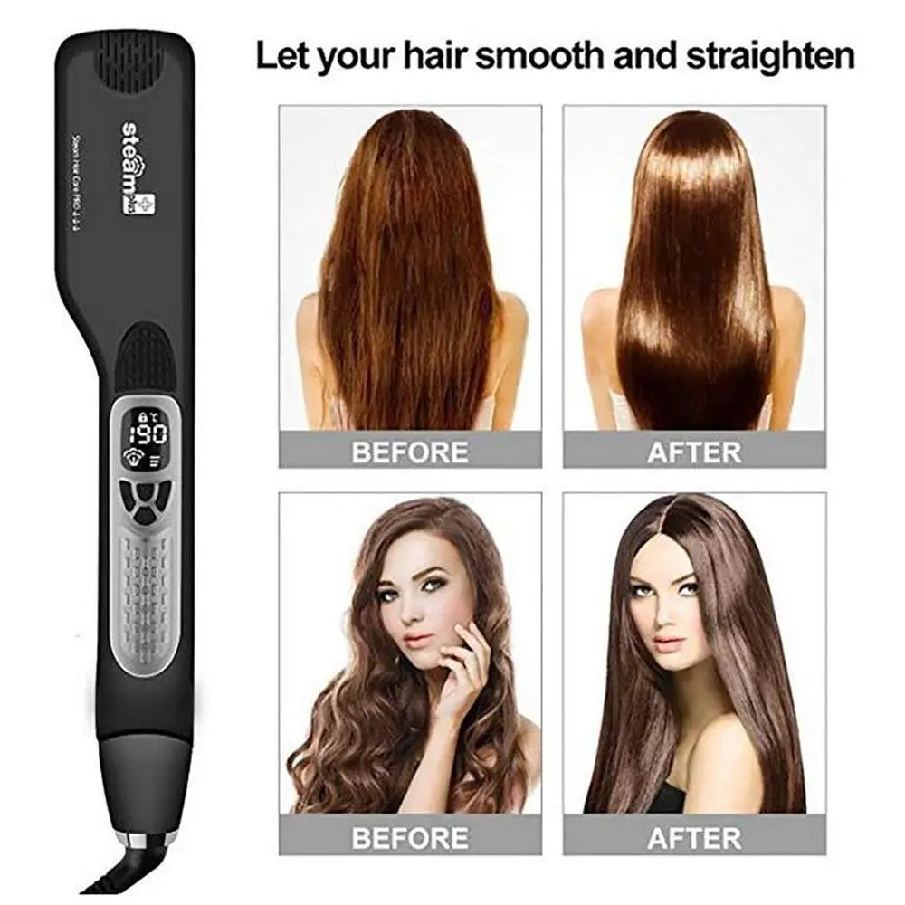 UKLISS Wet and Dry Hair Straightener Tourmaline Ceramic Hot Comb with Steam and Ion Technology Black White