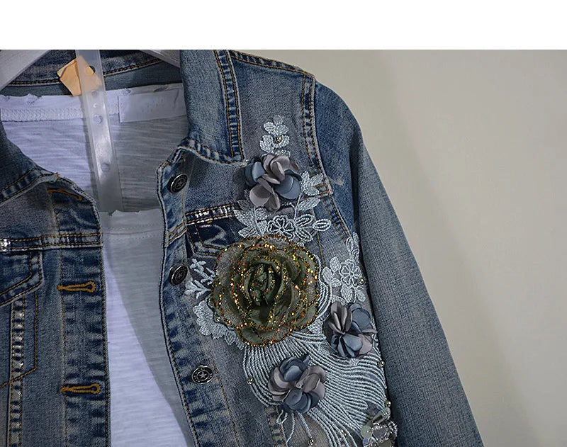 NANCYLIM Women Floral Streetwear Skinny Ankle-Length Jeans Spring/Summer Style