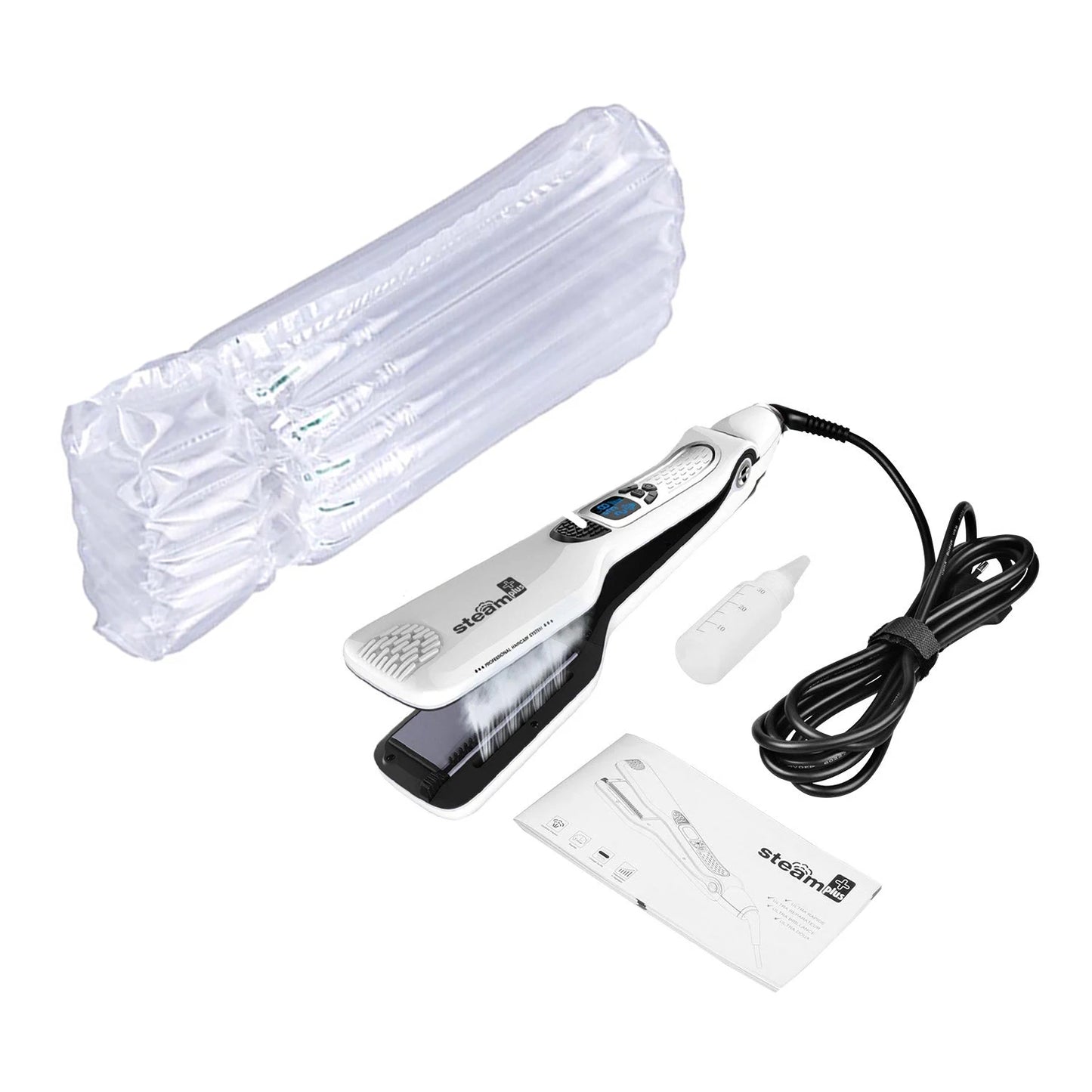 UKLISS Wet and Dry Hair Straightener Tourmaline Ceramic Hot Comb with Steam and Ion Technology Black White
