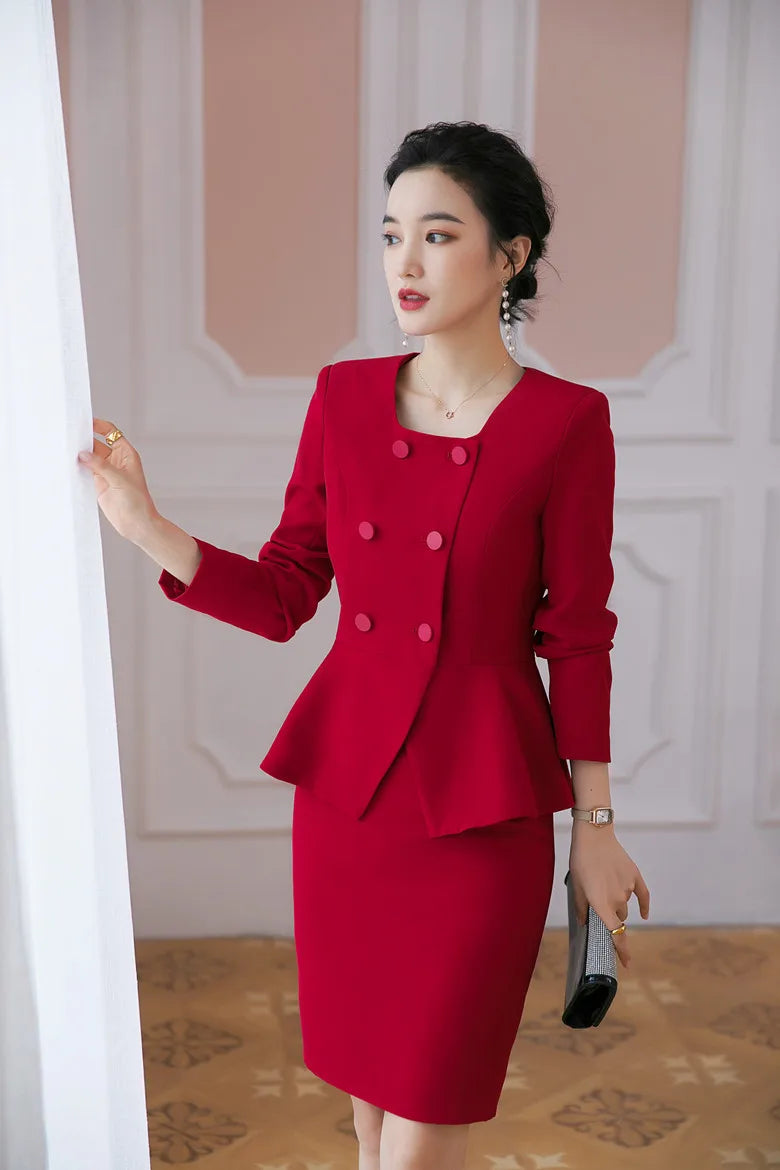 NoEnName_Null Women’s Slim-Fit Office Lady Blazer and Skirt Suit Set – Elegant, Stylish, and Perfect for Work