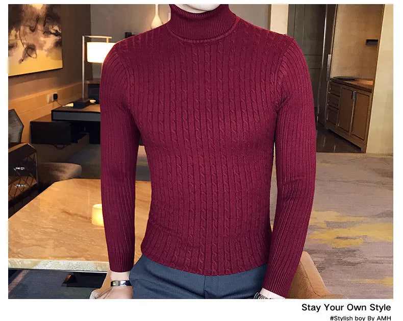 FANWEILIN Men’s Hip-Hop Solid Turtleneck Pullover Sweater