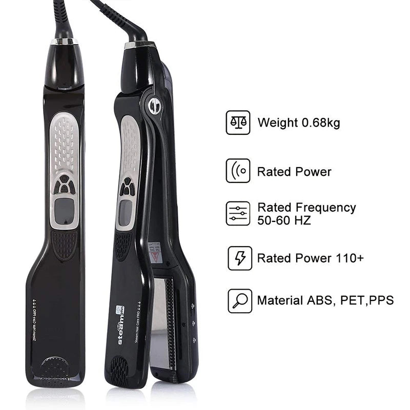 UKLISS Wet and Dry Hair Straightener Tourmaline Ceramic Hot Comb with Steam and Ion Technology Black White