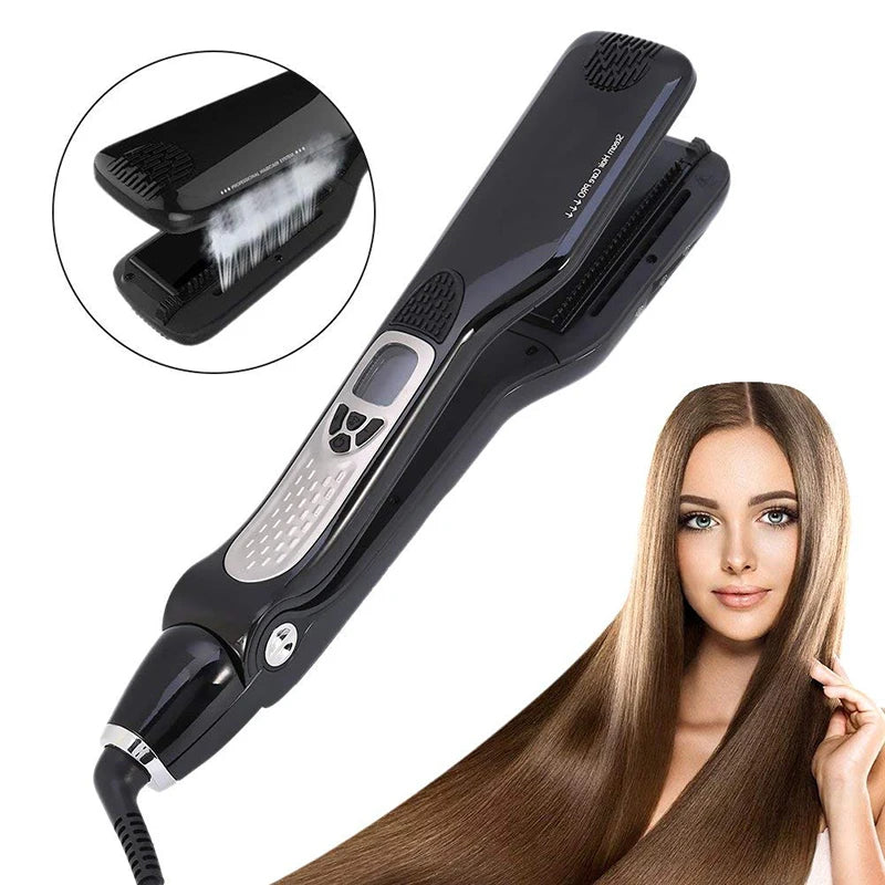 UKLISS Wet and Dry Hair Straightener Tourmaline Ceramic Hot Comb with Steam and Ion Technology Black White