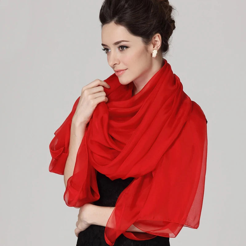 BYSIFA 100% Silk Solid Red Scarf for Women – Multifunctional Shawl, Wrap, and Pashmina for All Seasons