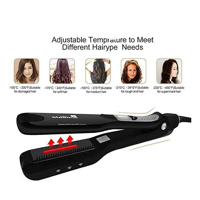 UKLISS Wet and Dry Hair Straightener Tourmaline Ceramic Hot Comb with Steam and Ion Technology Black White