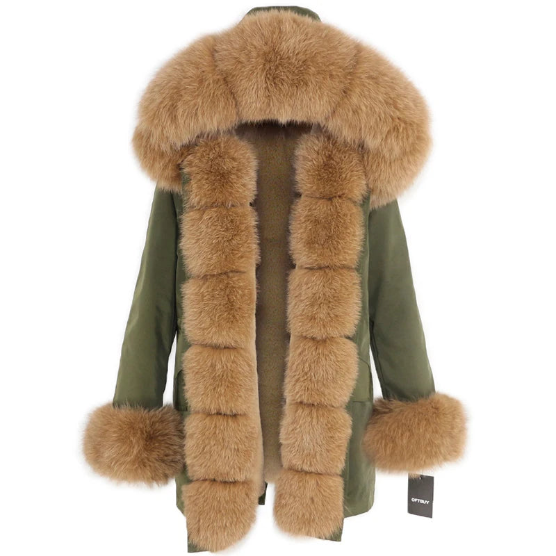 OFTBUY Women's Winter Real Fox Fur Collar Jacket - Warm, Stylish, and Cozy