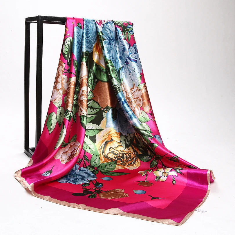 BYSIFA Fashionable Women’s Multifunctional Printed Scarf - All-Season 90x90cm Polyester Shawl